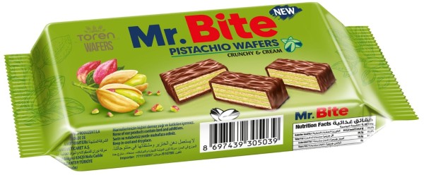 MR.BITE MILK CHOCOLATE COATED WAFER WITH PISTACHIO CREAM 32 GR 24 * 6